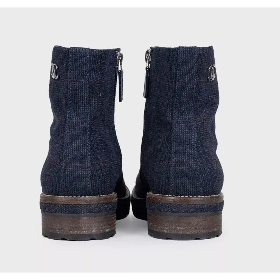 Chanel Blue Textile Logo Zip Ankle Boots Size 38.5 pre-owned Blue Leather Good - Model View