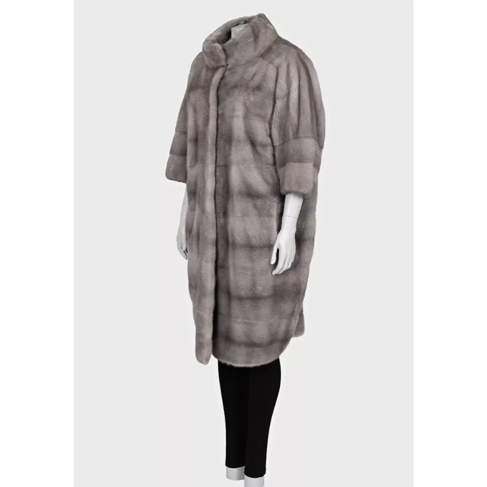 Gianfranco Ferré Gray Faux Fur Coat High Collar Sz L pre-owned Grey Good - Back View
