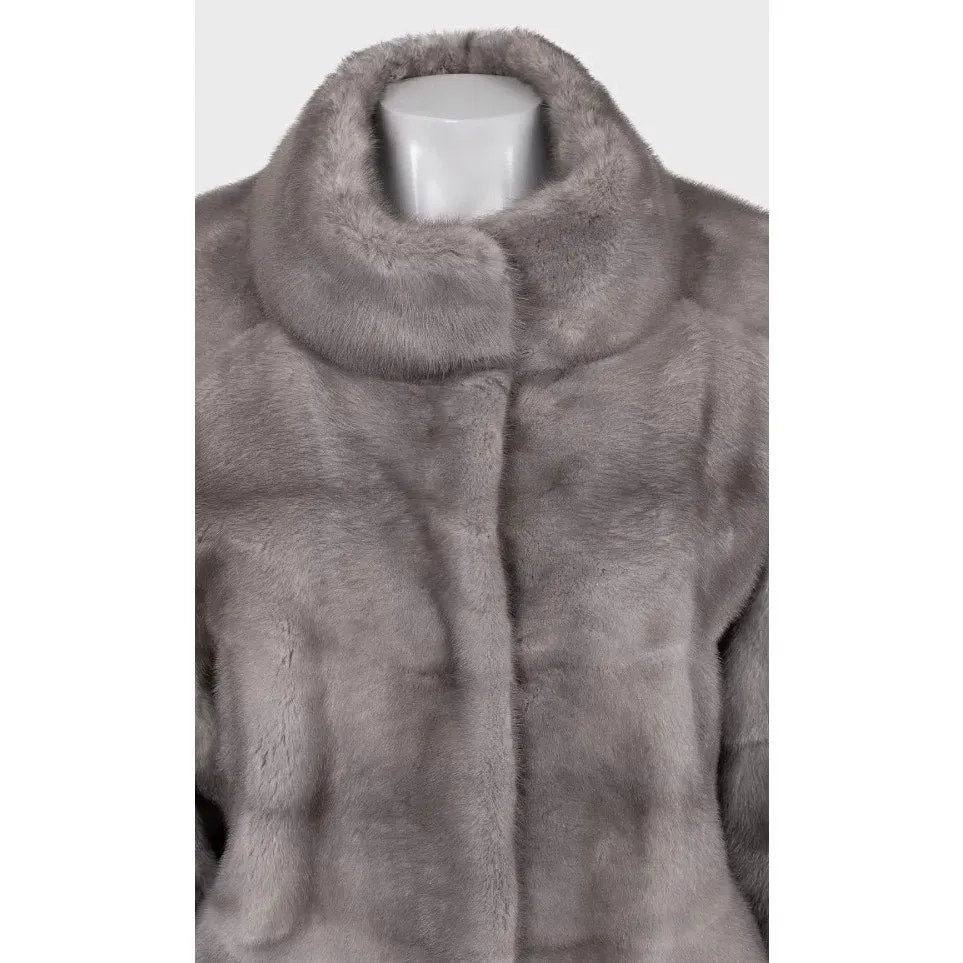 Gianfranco Ferré Gray Faux Fur Coat High Collar Sz L pre-owned Grey Good - Model View
