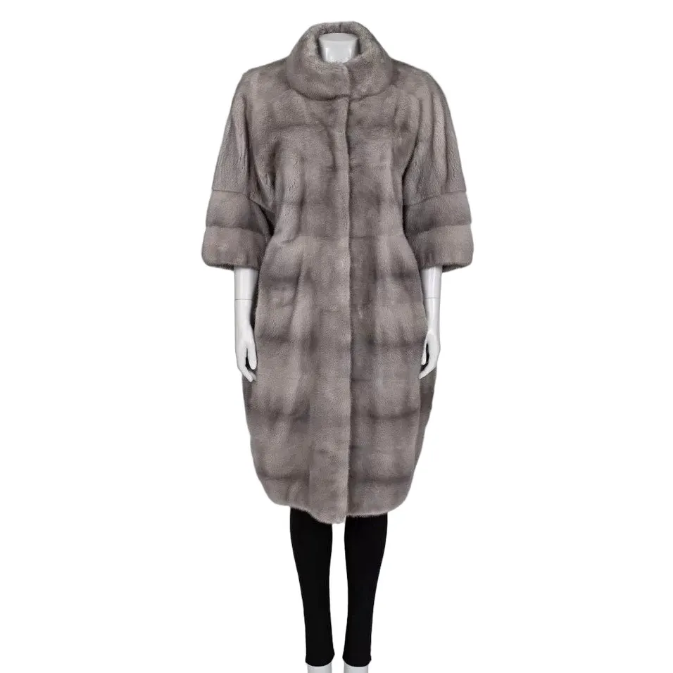 Gianfranco Ferré Gray Faux Fur Coat High Collar Sz L pre-owned Grey Good - Front View