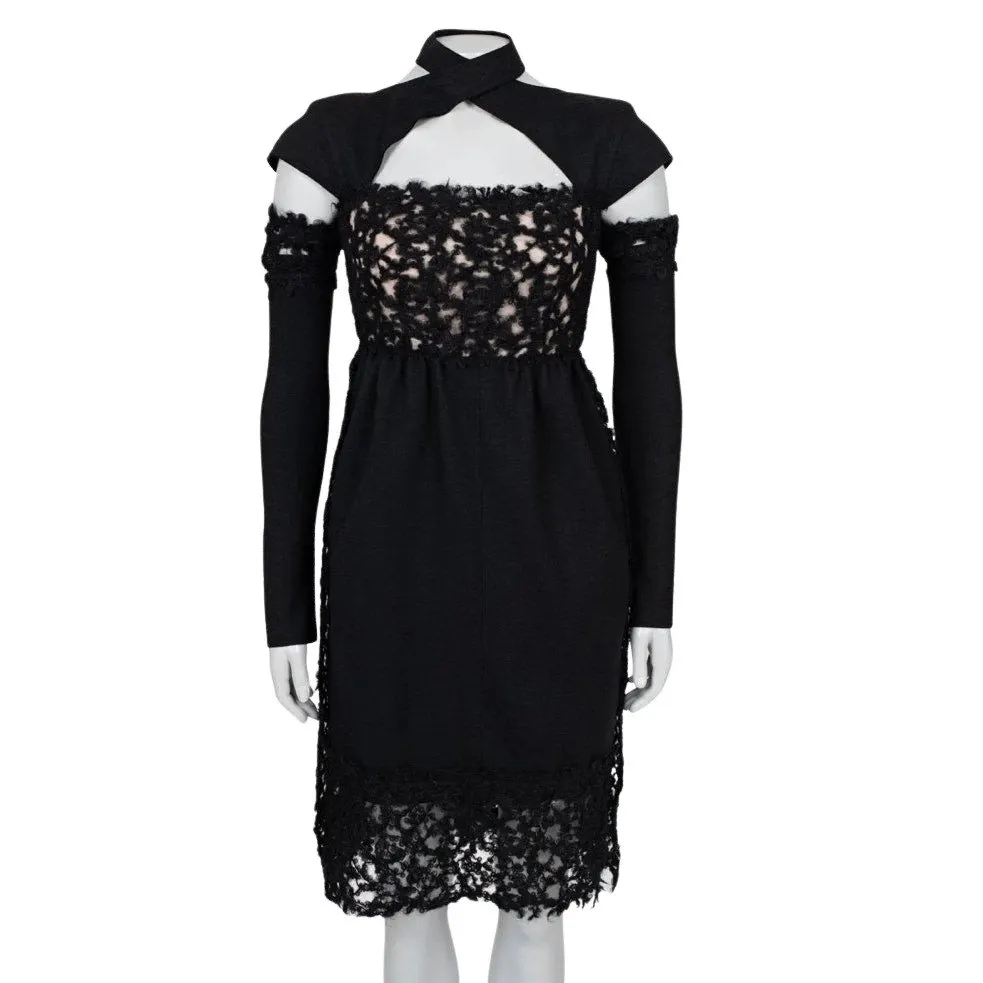 Fendi Black Wool Detachable Sleeves l Dress Sz/40/S Pre-owned Black Wool Good - Front View