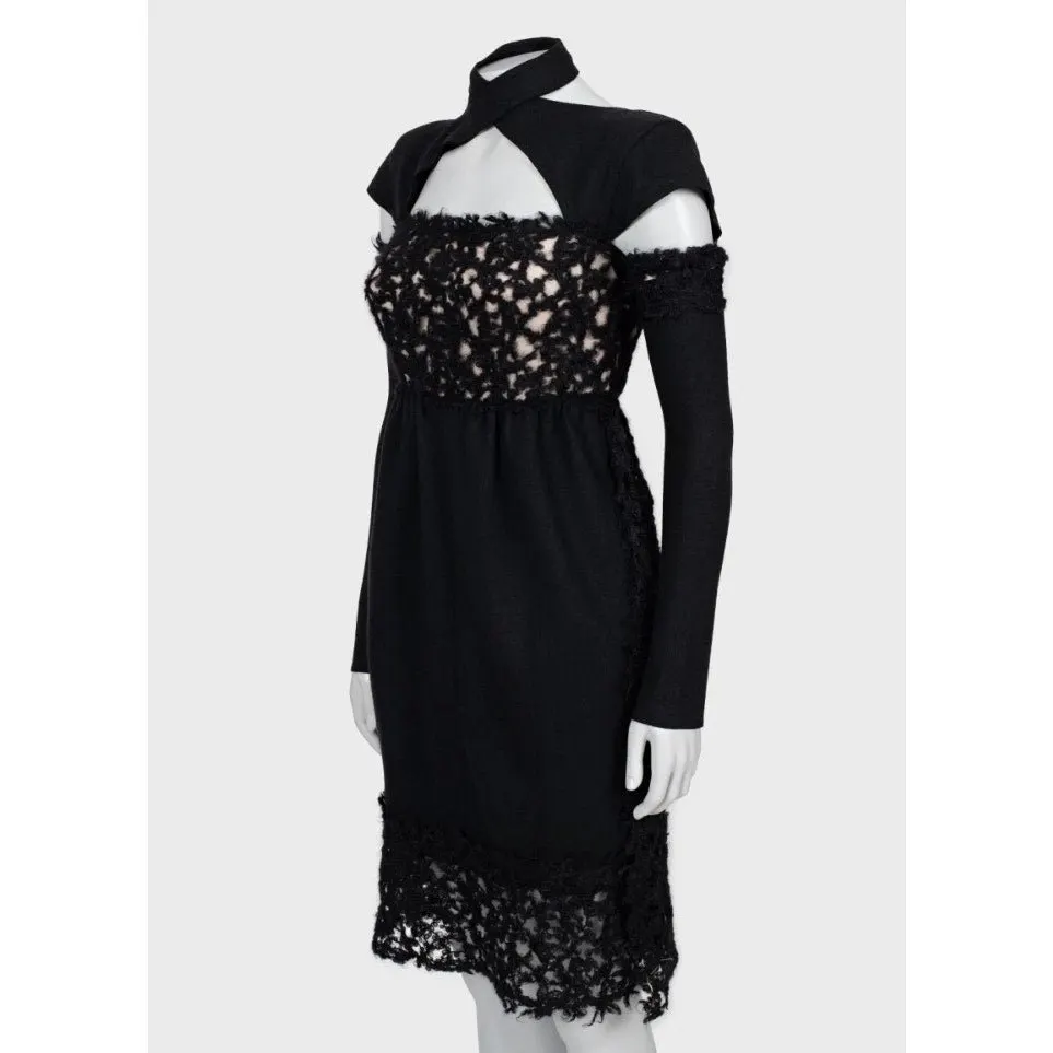 Fendi Black Wool Detachable Sleeves l Dress Sz/40/S Pre-owned Black Wool Good - Back View