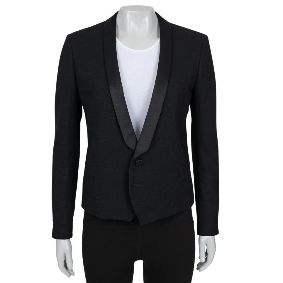Saint Laurent Saint Laurent Black Wool Satin Lapels Jacket Sz.40 pre-owned Black Wool Good - Front View
