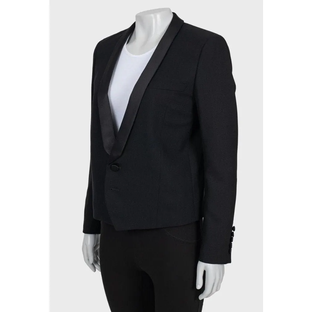 Saint Laurent Saint Laurent Black Wool Satin Lapels Jacket Sz.40 pre-owned Black Wool Good - Back View