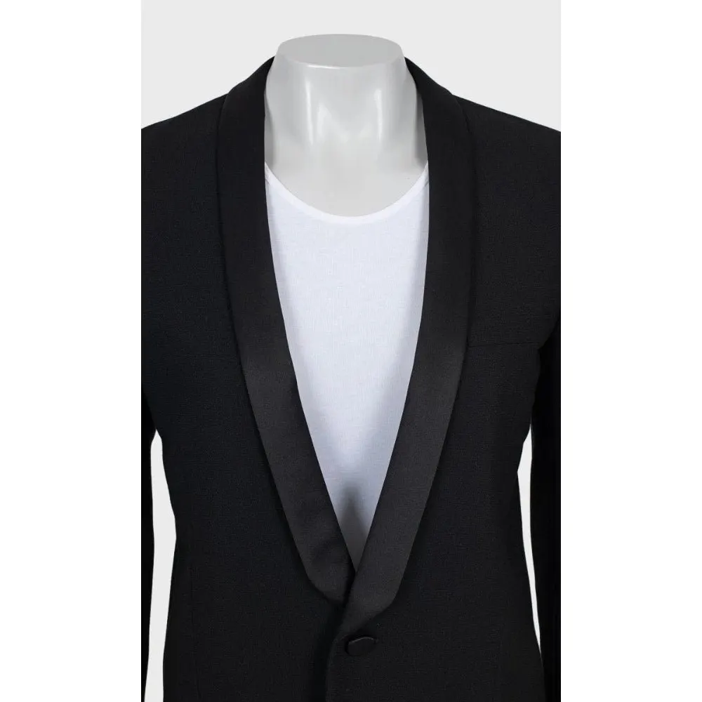 Saint Laurent Saint Laurent Black Wool Satin Lapels Jacket Sz.40 pre-owned Black Wool Good - Model View