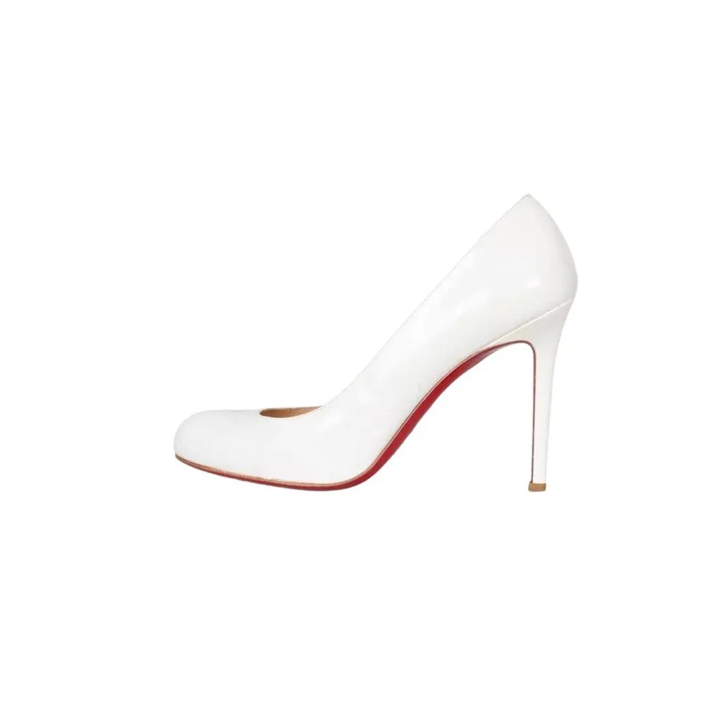 Christian Louboutin White Patent Leather Round-Toe Pumps Sz.39 Pre-owned White Leather Good - Front View