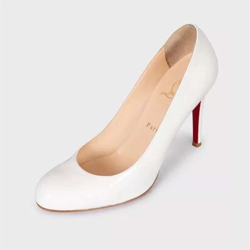 Christian Louboutin White Patent Leather Round-Toe Pumps Sz.39 Pre-owned White Leather Good - Inside View