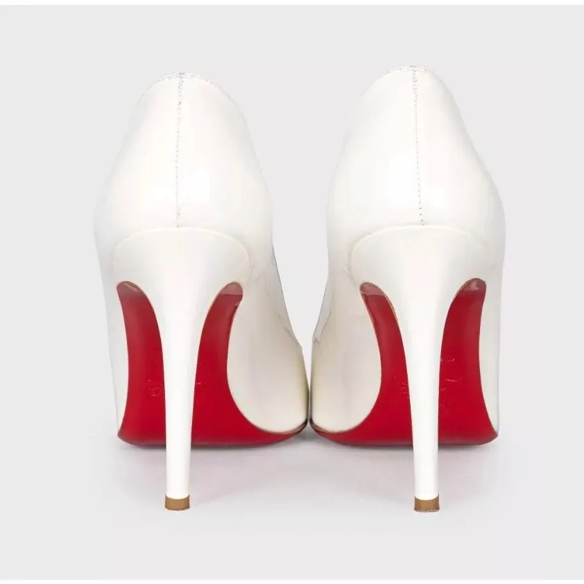 Christian Louboutin White Patent Leather Round-Toe Pumps Sz.39 Pre-owned White Leather Good - Model View