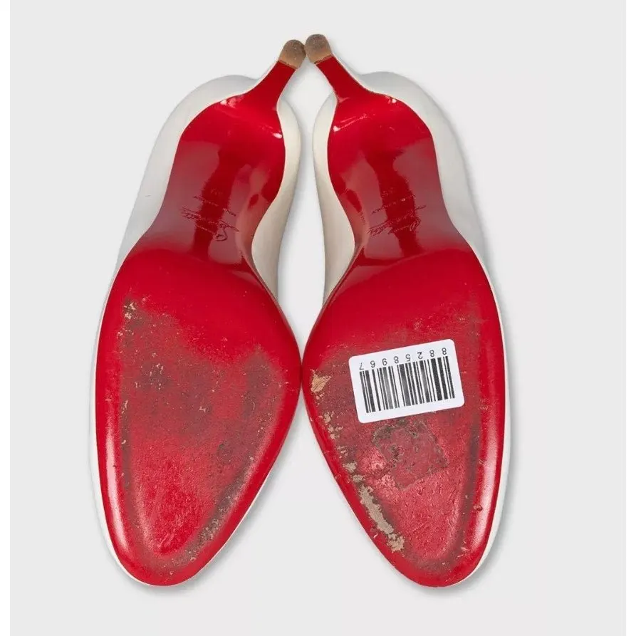 Christian Louboutin White Patent Leather Round-Toe Pumps Sz.39 Pre-owned White Leather Good - Box View