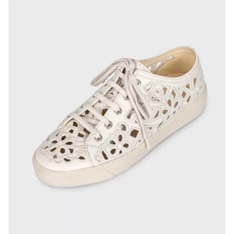 Chanel White Embroidered Leather Sneakers - Size 39.5 Pre-owned White Leather Good - Inside View