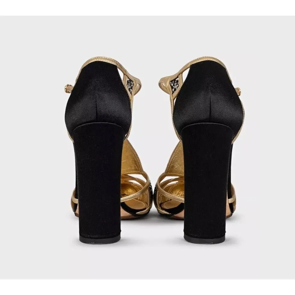 Dolce & Gabbana Black Textile Gold Crystal Pumps Sz 39 Pre-owned Black Leather Good - Inside View