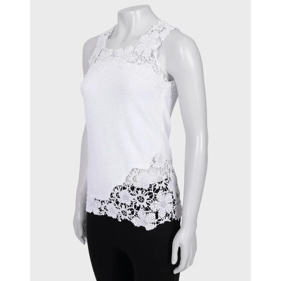 Chanel Lace-Trim Cotton Tank Top Size S/EU 34 Pre-owned White Lace Good - Back View