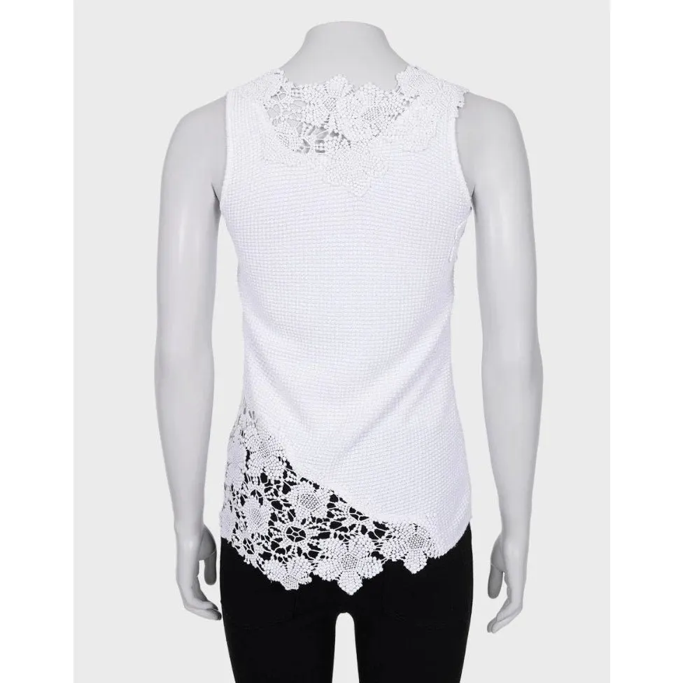 Chanel Lace-Trim Cotton Tank Top Size S/EU 34 Pre-owned White Lace Good - Inside View