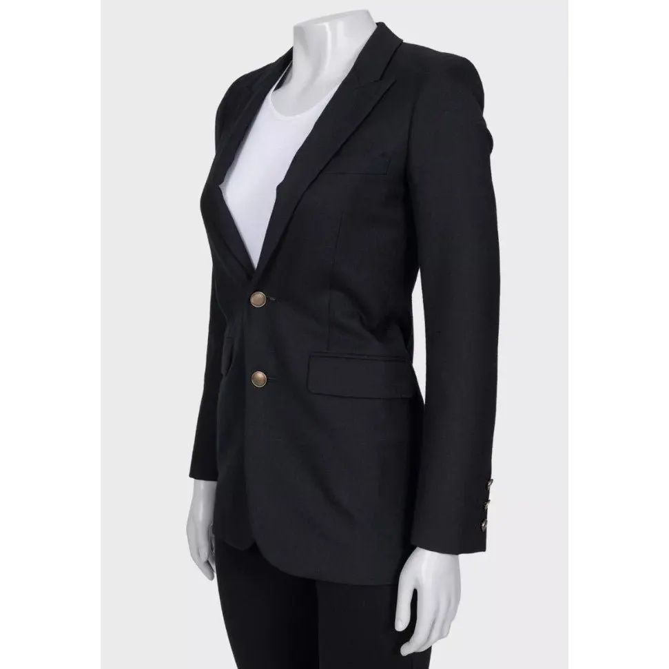 Saint Laurent Chic Saint Laurent Black Wool Jacket - EU 32/XS Pre-owned Black Wool Good - Back View