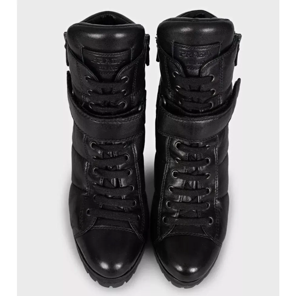 Prada Sport Black Leather Ankle Boots Size 37.5 pre-owned Black Leather Good - Back View