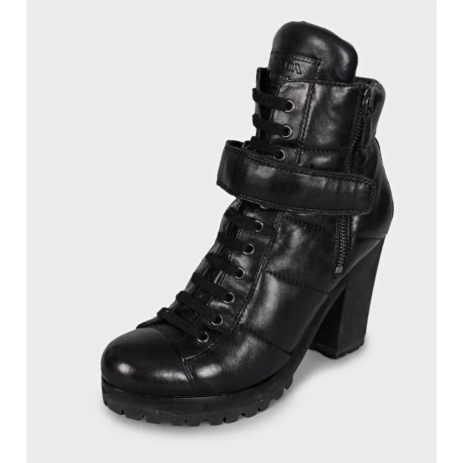 Prada Sport Black Leather Ankle Boots Size 37.5 pre-owned Black Leather Good - Inside View