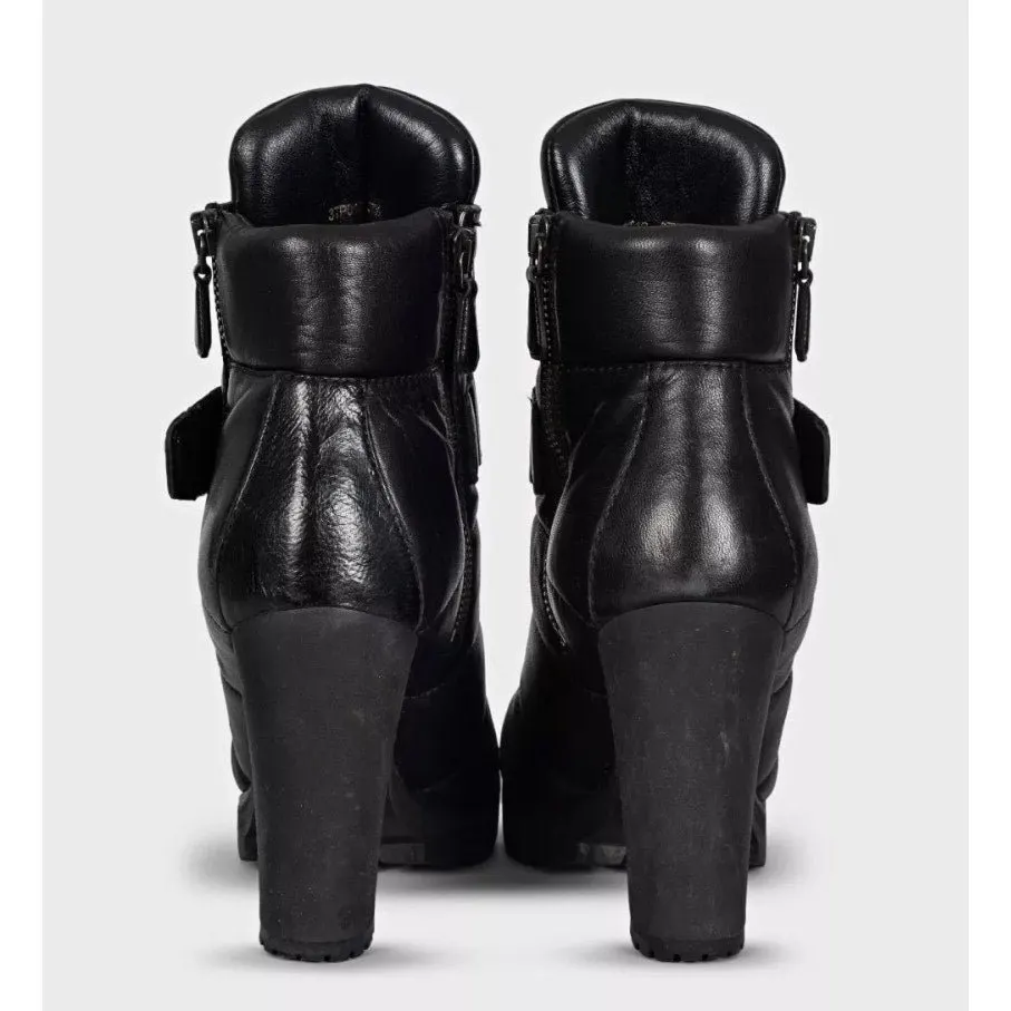 Prada Sport Black Leather Ankle Boots Size 37.5 pre-owned Black Leather Good - Model View