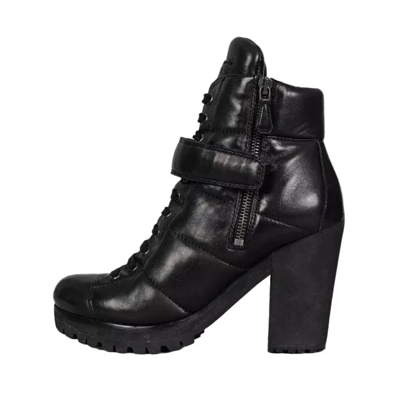 Prada Sport Black Leather Ankle Boots Size 37.5 pre-owned Black Leather Good - Front View