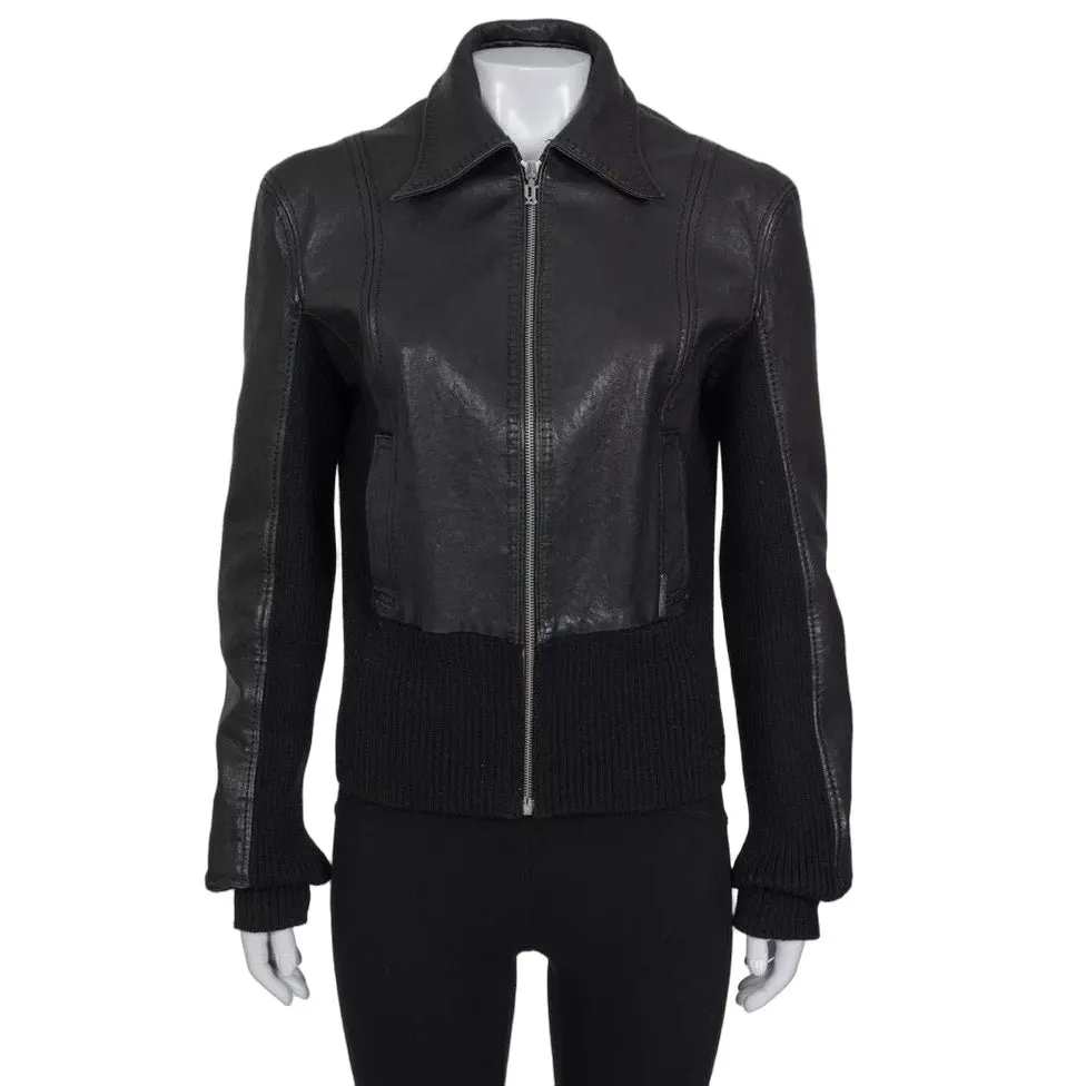 John Galliano Black Embroidered Leather Jacket EU34/XS pre-ownned Black Leather Good - Front View