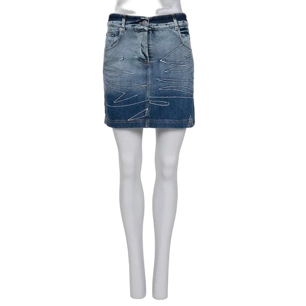 Dior Chic Christian Dior Blue Denim Mini Skirt - FR34/XS pre-owned Blue Denim Good - Front View