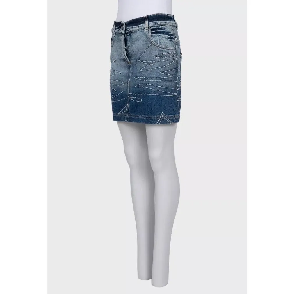 Dior Chic Christian Dior Blue Denim Mini Skirt - FR34/XS pre-owned Blue Denim Good - Back View