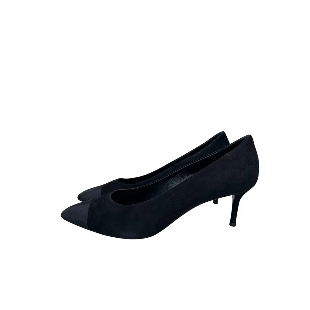 Chanel Black Suede Textile Pointed Toe Pumps 41 Pre-owned Black Suede Good - Front View