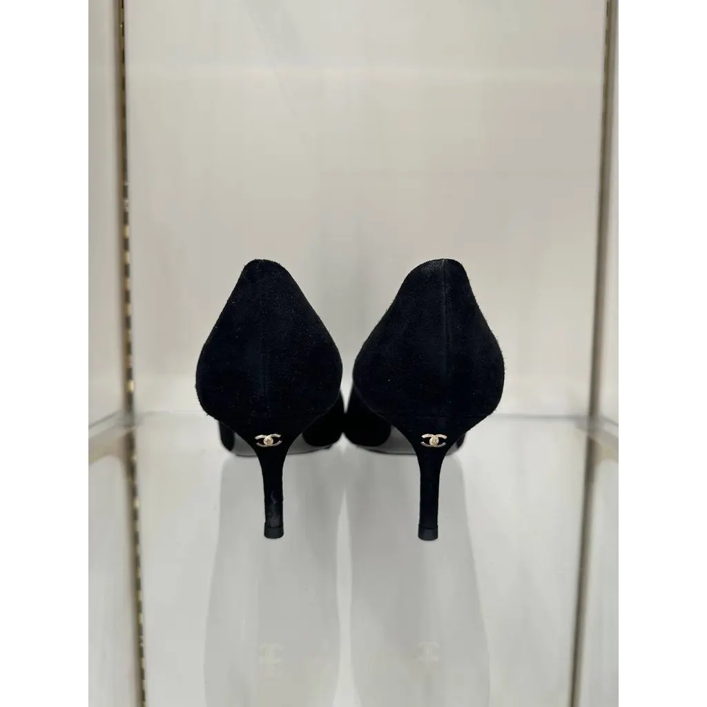 Chanel Black Suede Textile Pointed Toe Pumps 41 Pre-owned Black Suede Good - Inside View