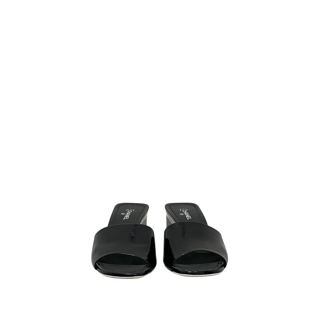 Chanel Black Patent Leather Heeled Mules - Size 41 Pre-owned Black Leather Good - Model View