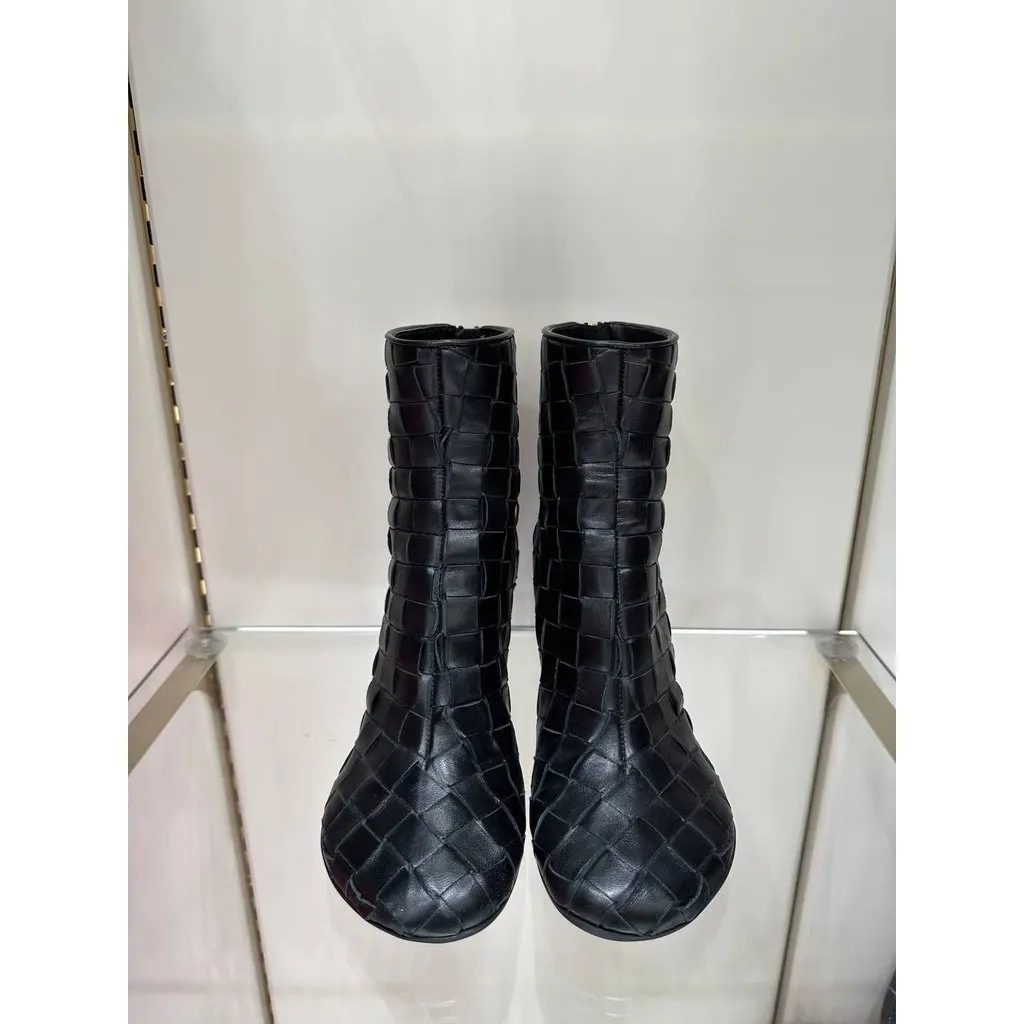 Bottega Veneta Intrecciato Black Leather Ankle Boots Sz.36 Pre-owned Black Leather Good - Back View