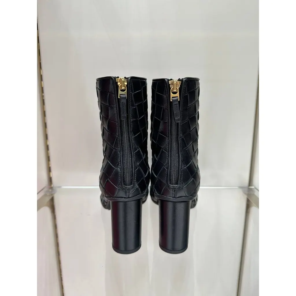 Bottega Veneta Intrecciato Black Leather Ankle Boots Sz.36 Pre-owned Black Leather Good - Inside View
