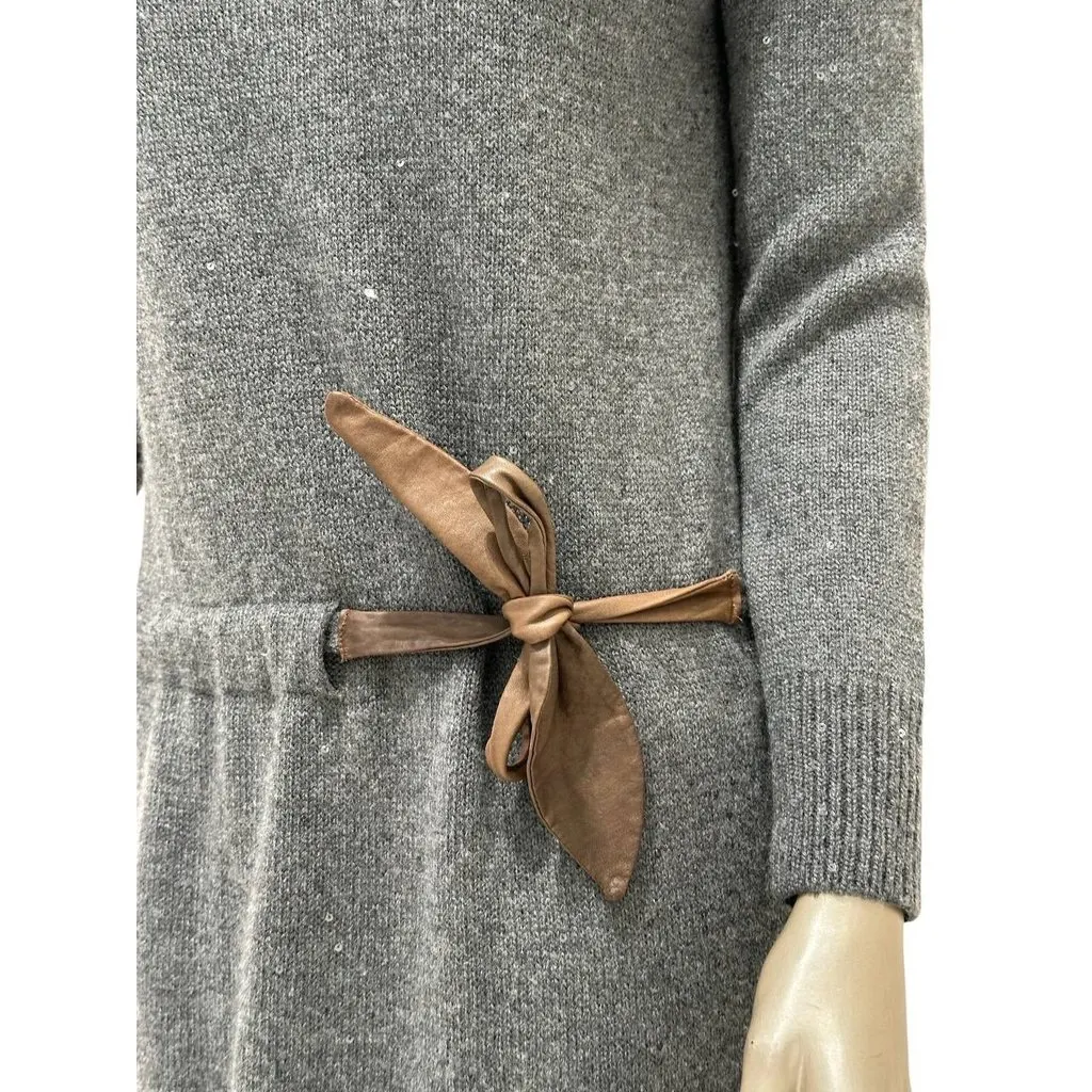 Brunello Cucinelli Elegant Wool Leather Belt Dress Sz.XS/S pre-owned Green Wool Good - Back View