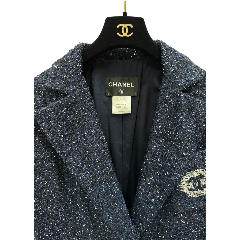 Chanel 2012 Navy Blue Tweed Jacket, Sz.38Pre-owned Navy Tweed Good - Inside View