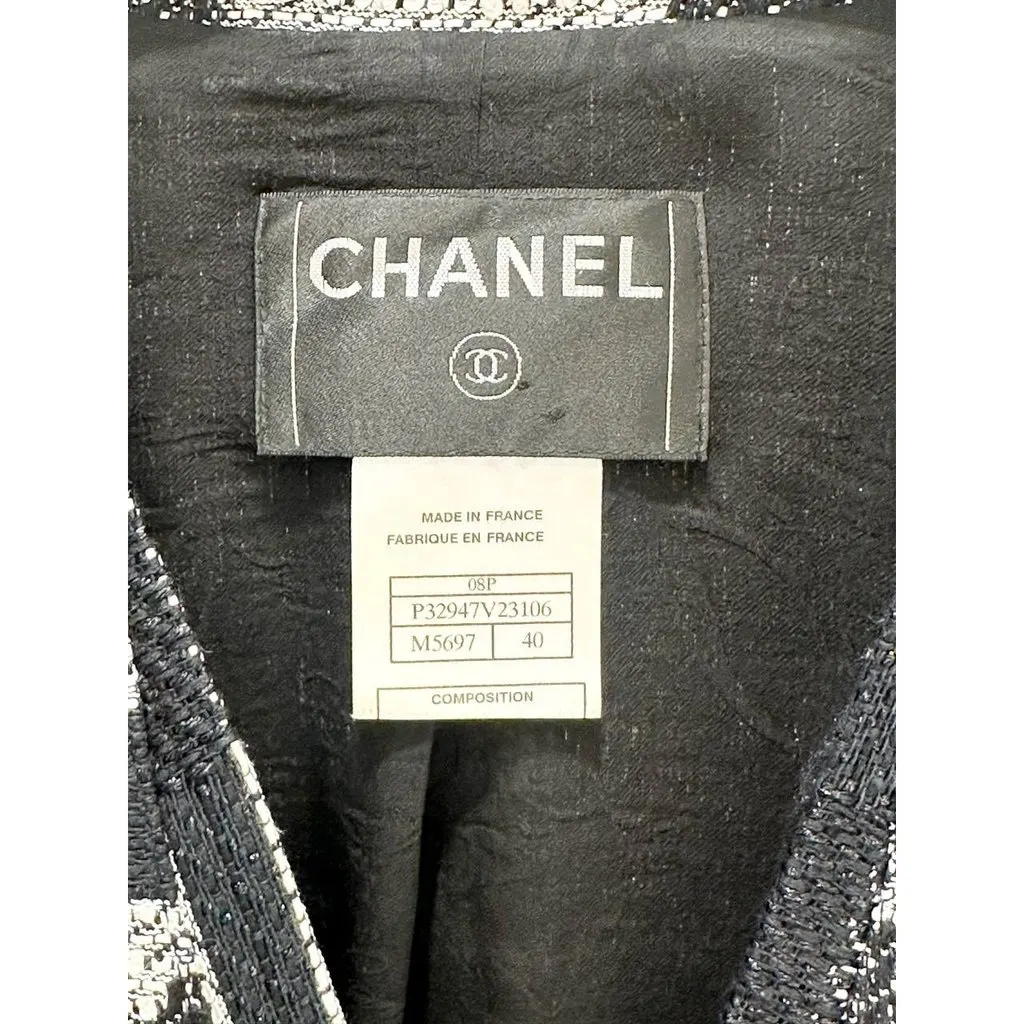 Chanel 2008 Karl Lagerfeld Metallic Fantasy Tweed Jacket Sz 40 pre-owned Black Tweed Good - Back View