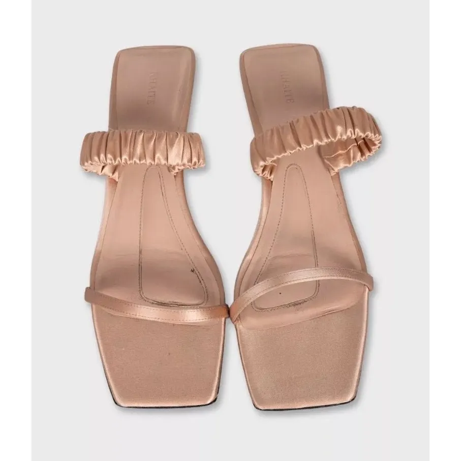 Khaite Khaite Pink Textile Kitten Heel Mules - Size 38 Pre-owned Pink Leather Good - Back View
