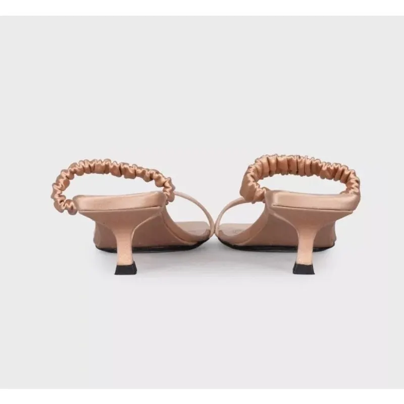 Khaite Khaite Pink Textile Kitten Heel Mules - Size 38 Pre-owned Pink Leather Good - Model View