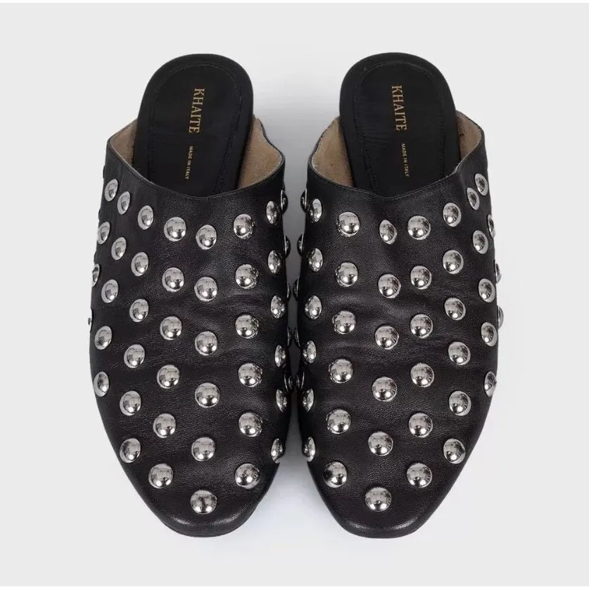 Khaite The Otto Black Leather Clogs - Size 38.5 pre-owned Black Leather Good - Inside View