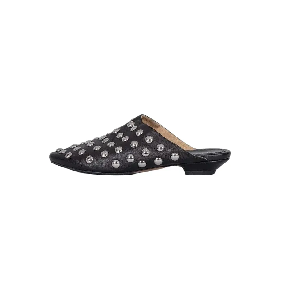 Khaite The Otto Black Leather Clogs - Size 38.5 pre-owned Black Leather Good - Front View