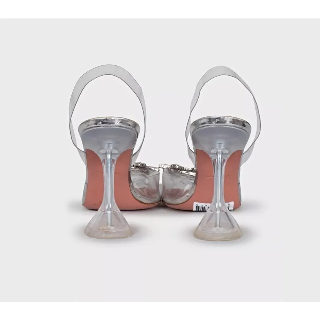 Amina Muaddi Begum Clear Slingbacks - Size 38 Pre-owned Silver Leather Good - Model View
