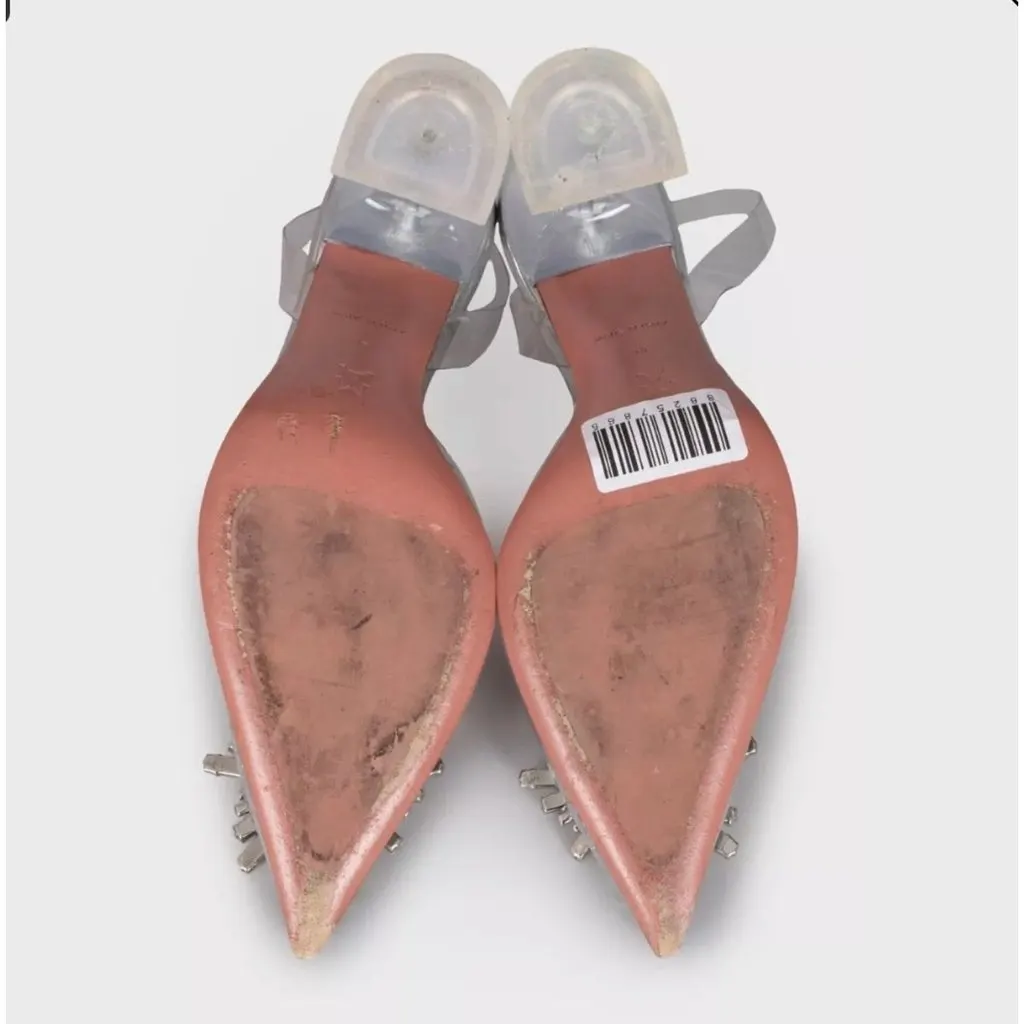 Amina Muaddi Begum Clear Slingbacks - Size 38 Pre-owned Silver Leather Good - Box View