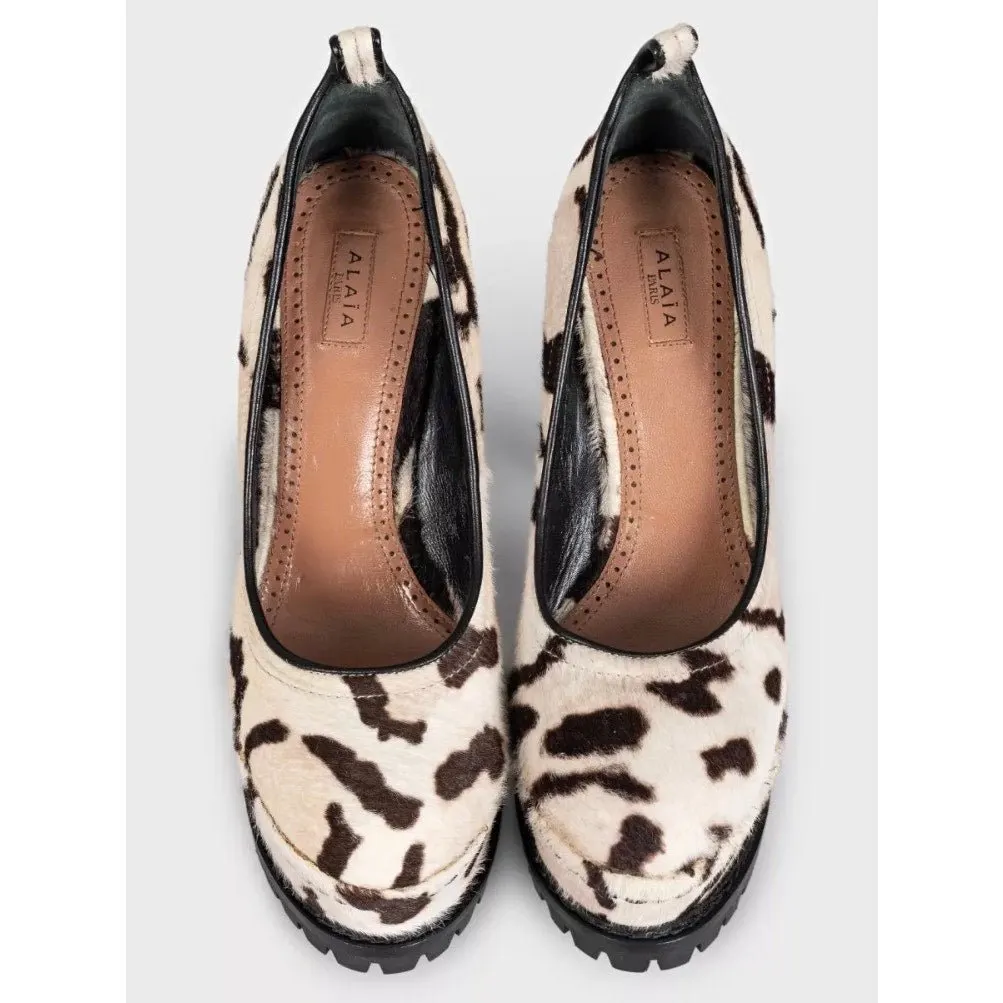 Alaïa White Pony Hair Animal Print Platform Pumps sz.37 Pre-owned White Leather Good - Back View