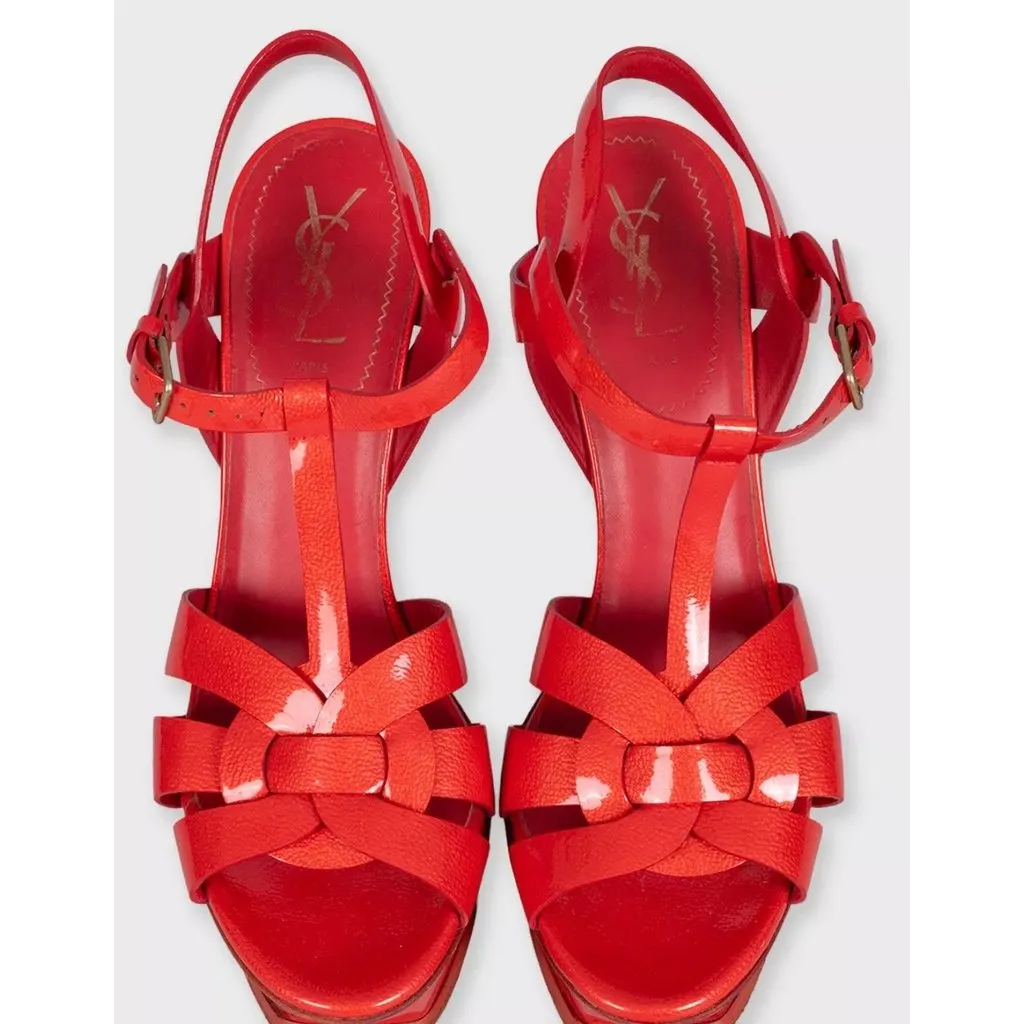 Saint Laurent Red Leather Tribute Sandals - Size 40 pre-owned Red Leather Good - Back View