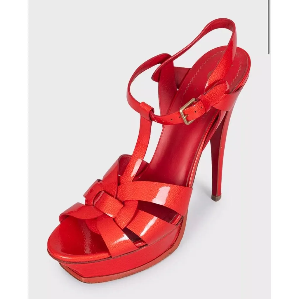 Saint Laurent Red Leather Tribute Sandals - Size 40 pre-owned Red Leather Good - Inside View