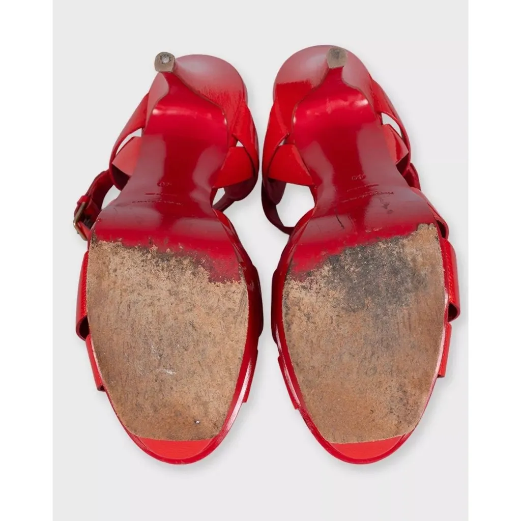 Saint Laurent Red Leather Tribute Sandals - Size 40 pre-owned Red Leather Good - Box View