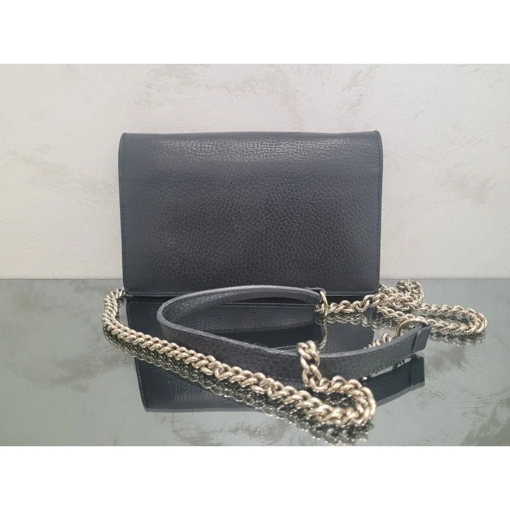 Gucci Interlocking G Black Leather Wallet on Chain Pre-owned Black Leather Good - Inside View