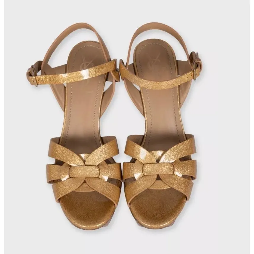 Saint Laurent Tribute Gold Leather Sandals - Sz. 38.5 pre-owned Gold Leather Good - Back View