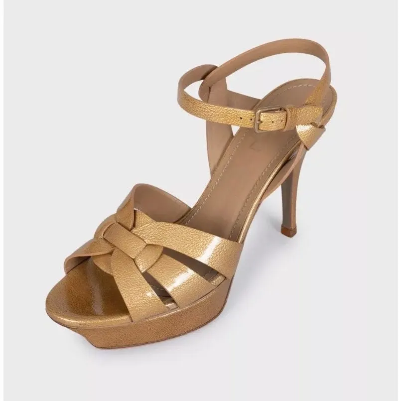 Saint Laurent Tribute Gold Leather Sandals - Sz. 38.5 pre-owned Gold Leather Good - Inside View