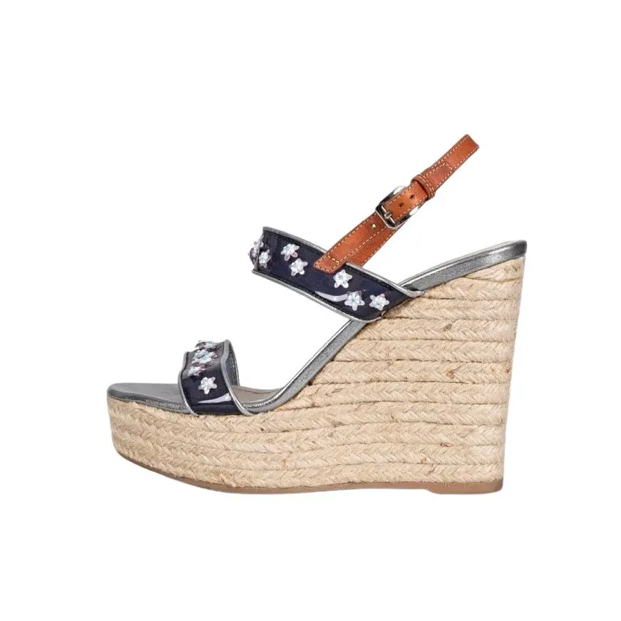 Dior Christian Dior Gray Leather Wedge Sandals Sz 39 pre-owned Grey Leather Good - Front View