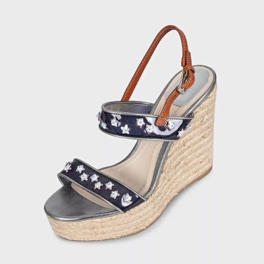 Dior Christian Dior Gray Leather Wedge Sandals Sz 39 pre-owned Grey Leather Good - Inside View