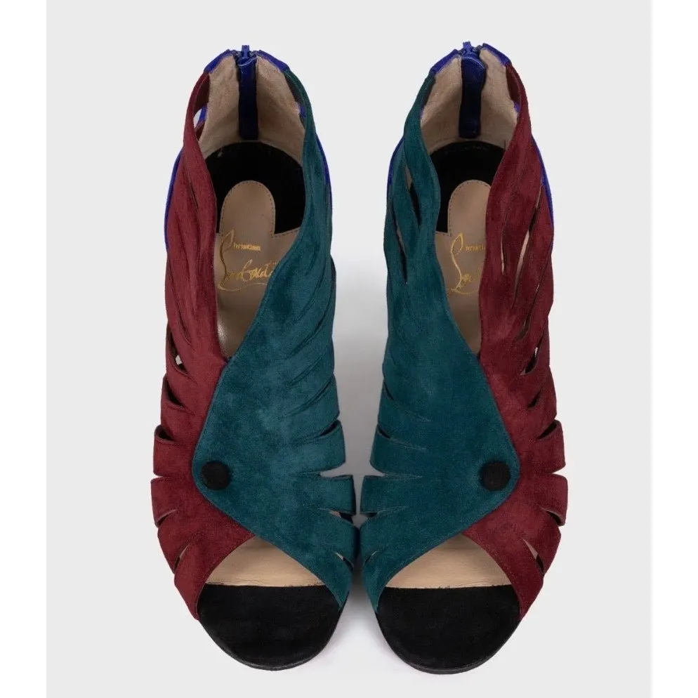 Christian Louboutin Multicolor Suede Heels - Sz.38.5 pre-owned Burgundy Suede Good - Back View