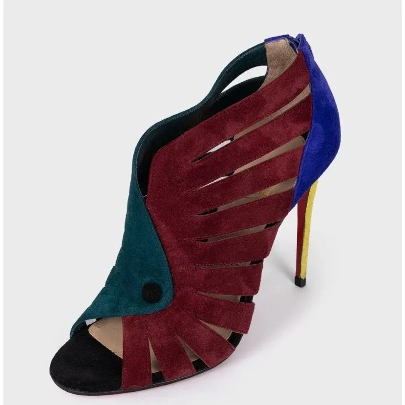 Christian Louboutin Multicolor Suede Heels - Sz.38.5 pre-owned Burgundy Suede Good - Inside View